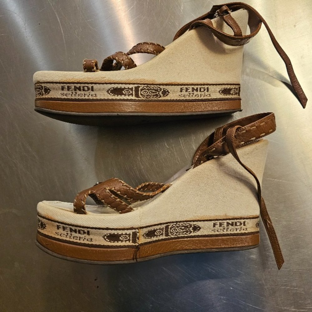 fendi women platform sandals beige size 38
